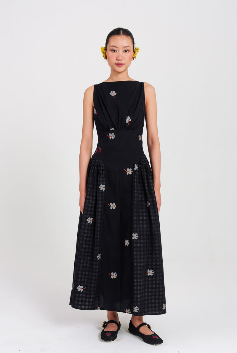 Leap Jamdani Panel Dress jamdani dress by JodiLife in black for women Worldwide