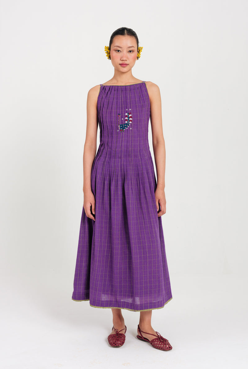 Drift Handloom Pleated Dress handwoven cotton dress by JodiLife in purple for women Worldwide