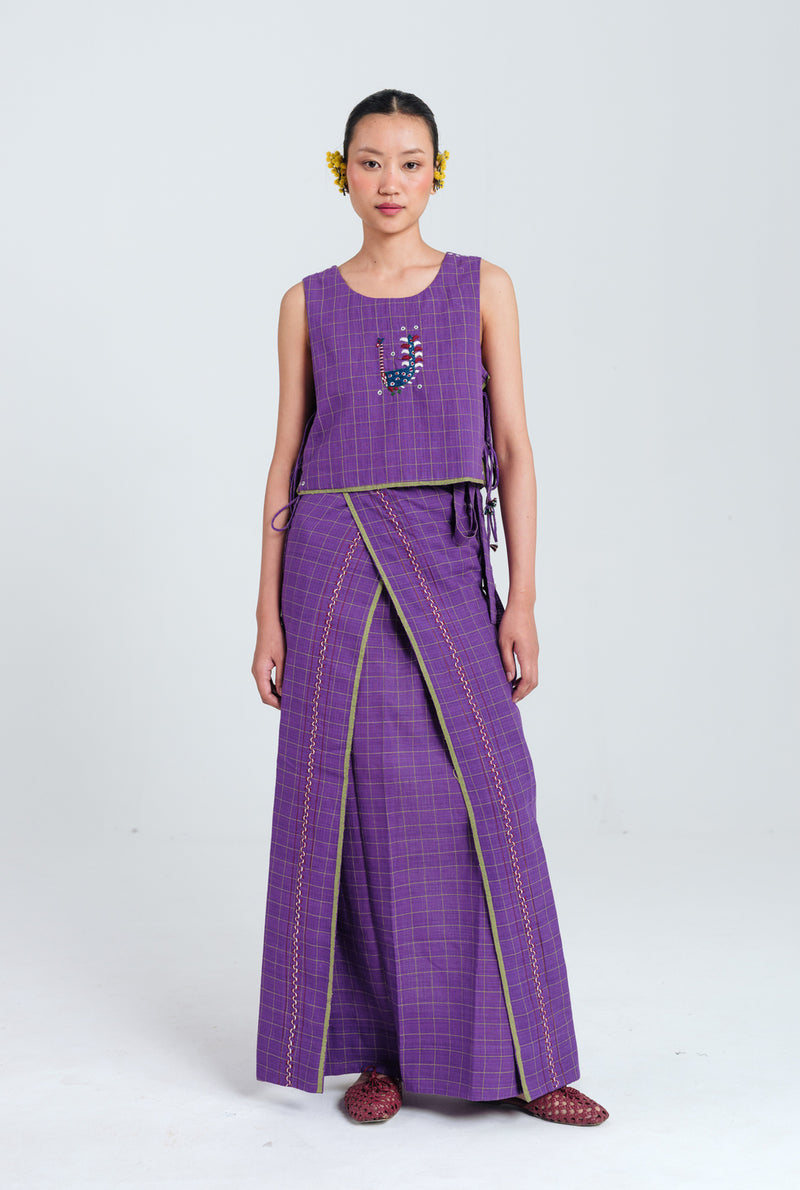 Drift Handloom Lungi handwoven cotton skirt by JodiLife in purple for women Worldwide