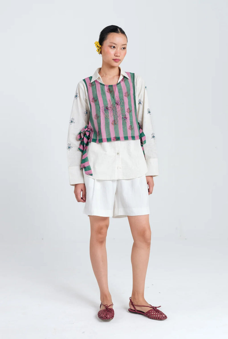 Twirl Overlay mul chanderi jacket/overlay by JodiLife in pink, green for women Worldwide