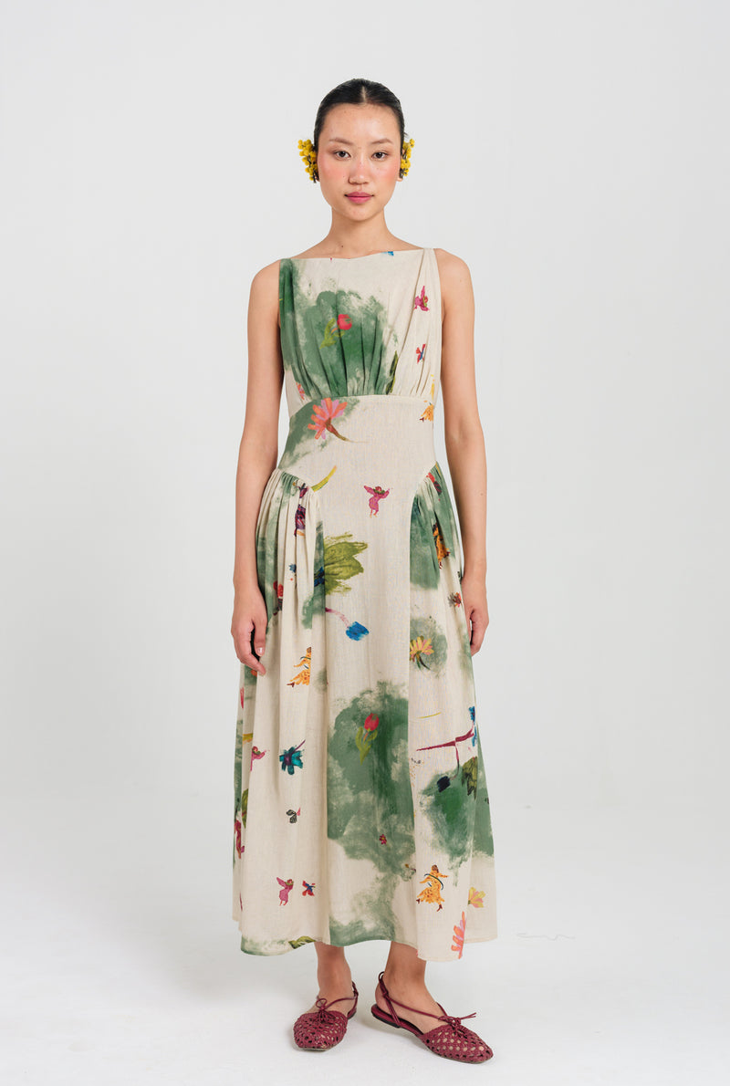 Sway Panel Dress cotton flex dress by JodiLife in offwhite, green for women Worldwide