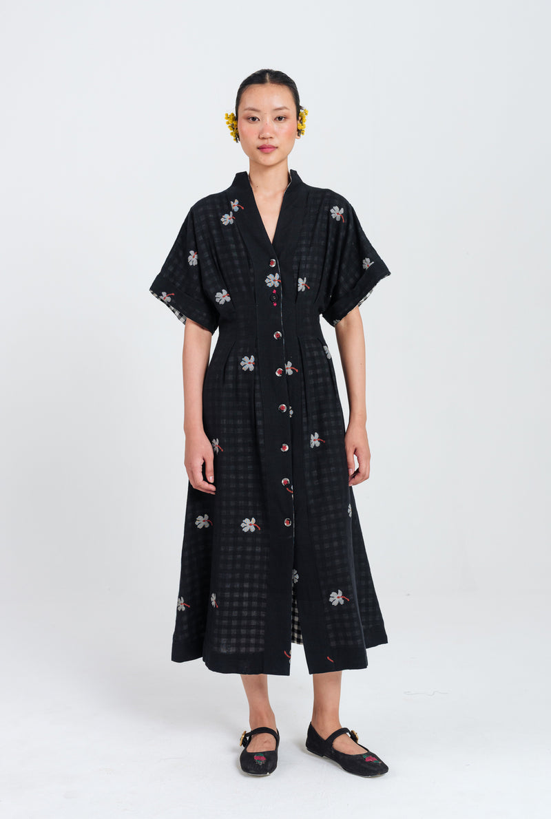 Leap Jamdani Midi Dress jamdani dress by JodiLife in black for women Worldwide