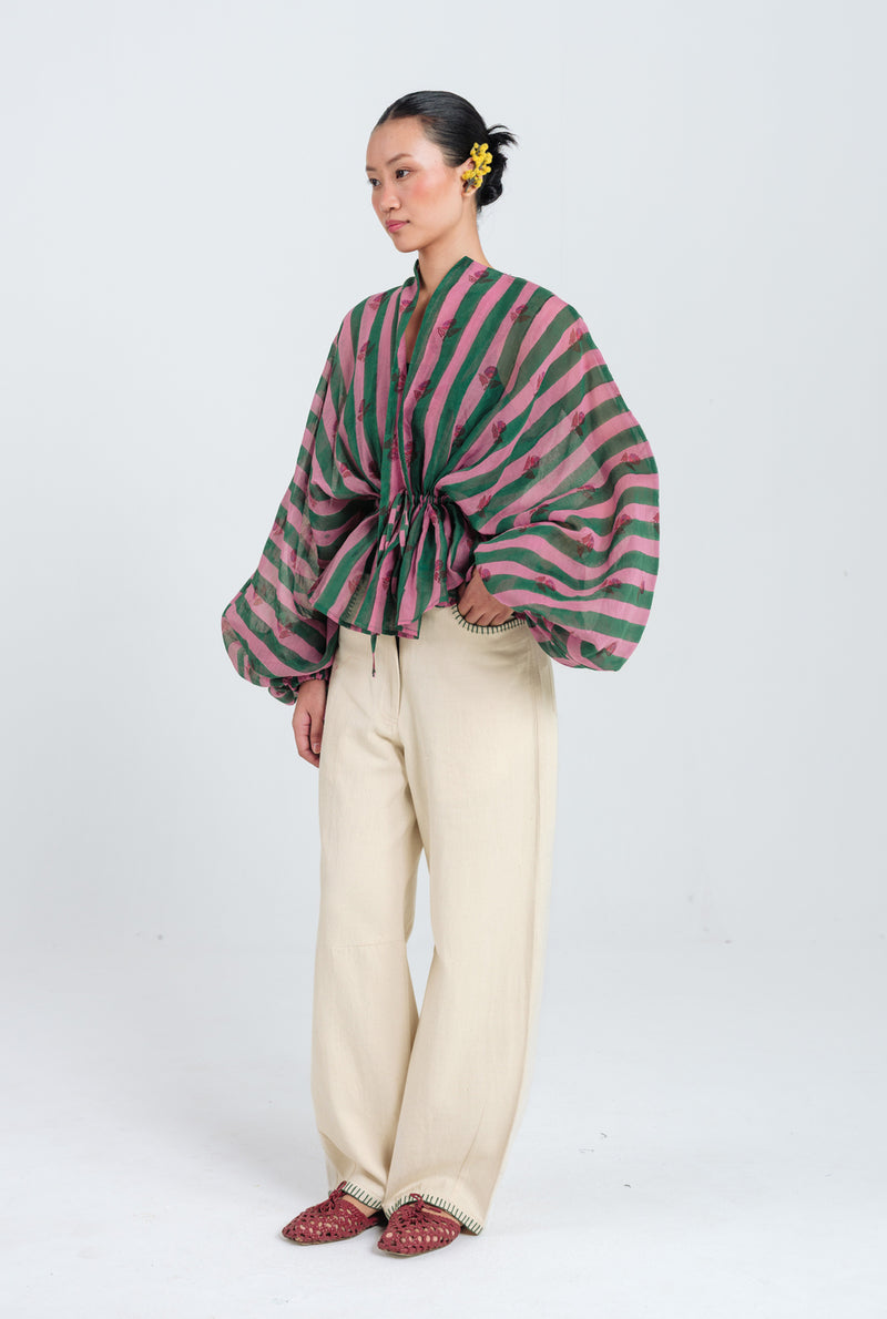 Twirl Overlay Jacket mul chanderi jacket/overlay by JodiLife in pink, green for women Worldwide