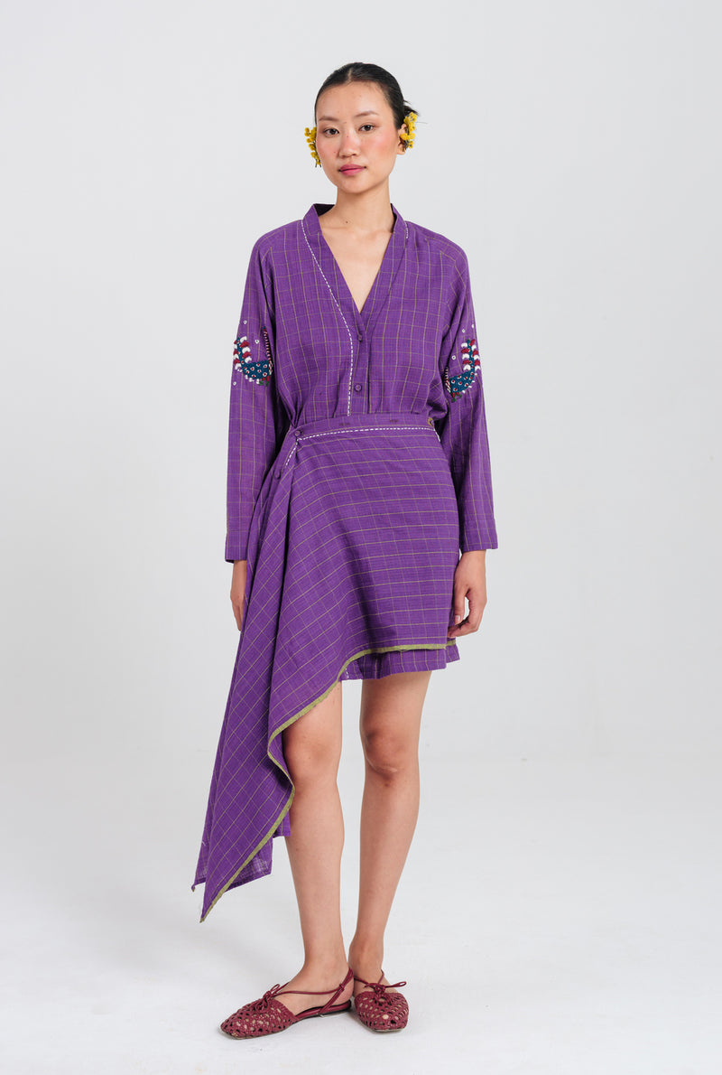 Drift Handloom Tunic Dress handwoven cotton dress by JodiLife in purple for women Worldwide