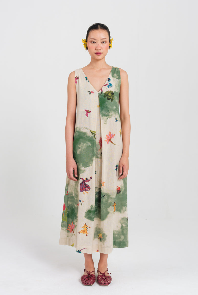 Sway Day Dress cotton flex dress by JodiLife in offwhite, green for women Worldwide