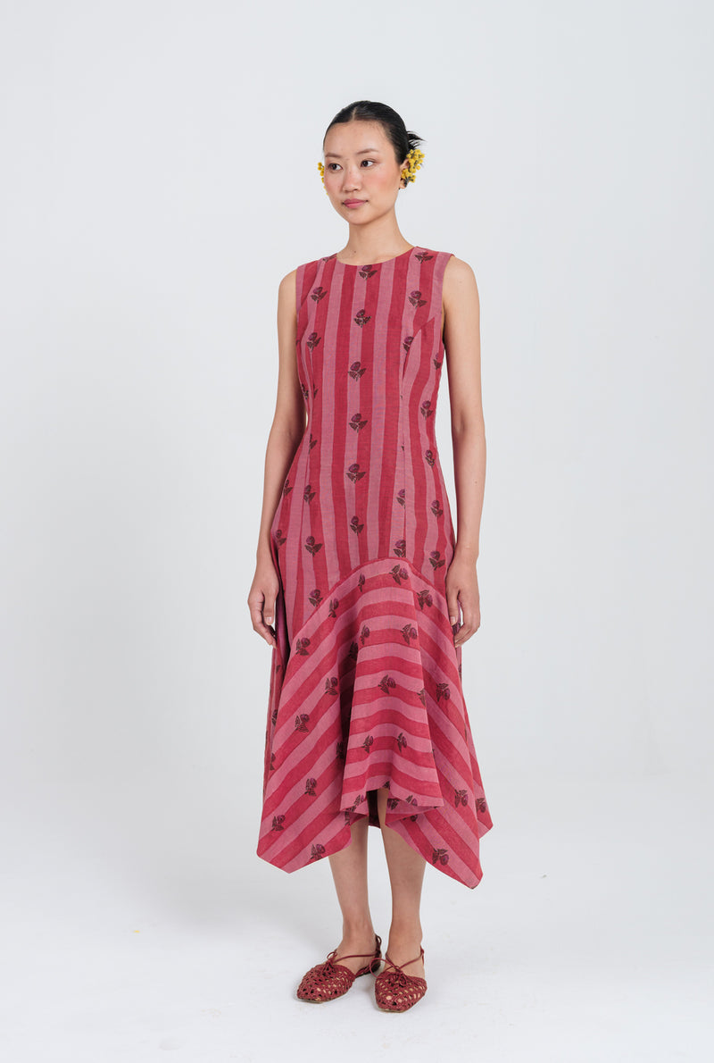 Spring Asymmetric Dress mul chanderi dress by JodiLife in red, pink for women Worldwide