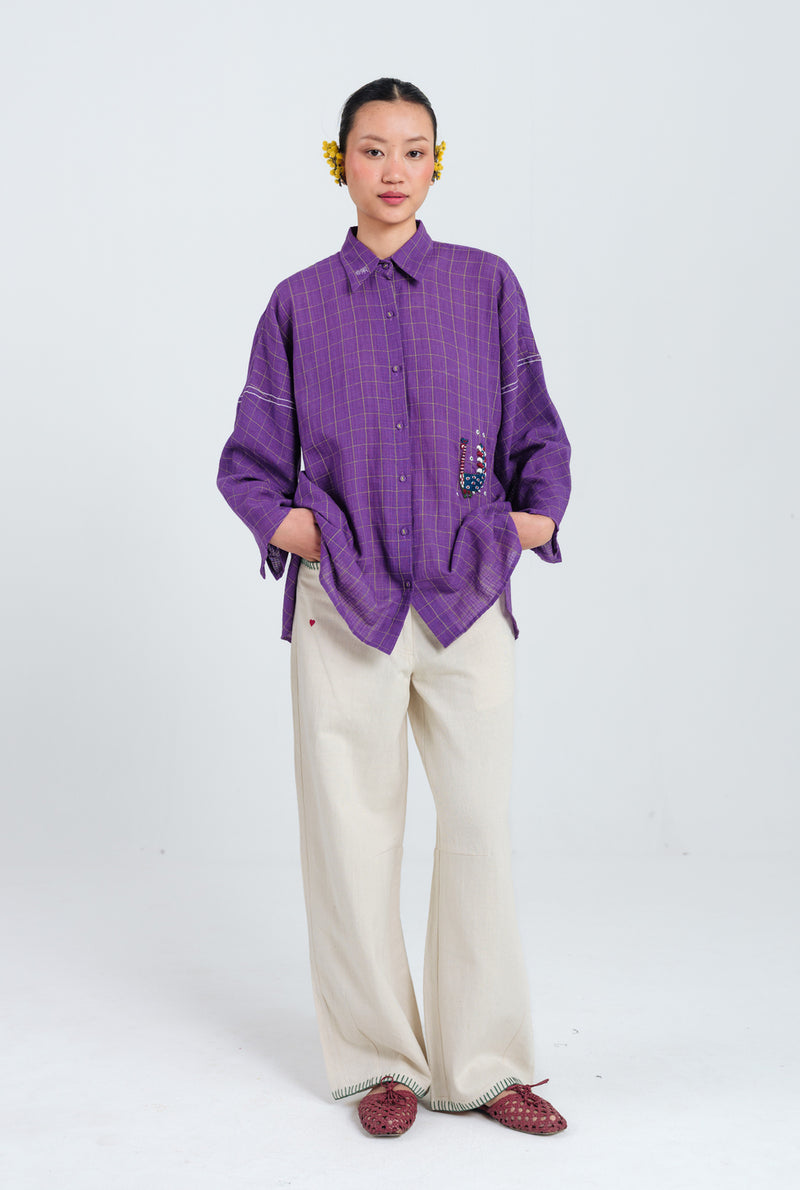 Drift Handloom Shirt handwoven cotton top/shirt by JodiLife in purple for women Worldwide