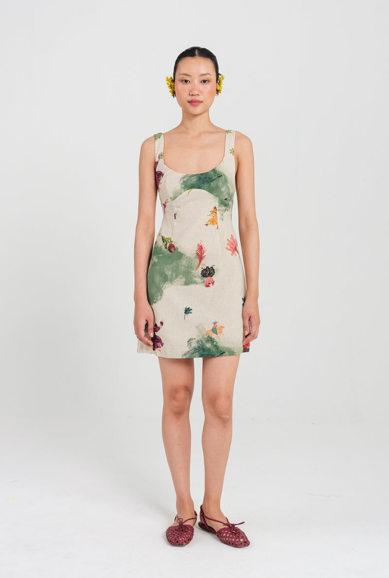 Sway Short Dress cotton flex dress by JodiLife in offwhite, green for women Worldwide