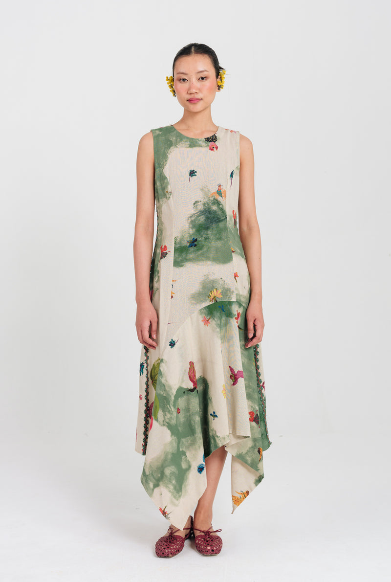Sway Asymmetric Dress cotton flex dress by JodiLife in offwhite, green for women Worldwide