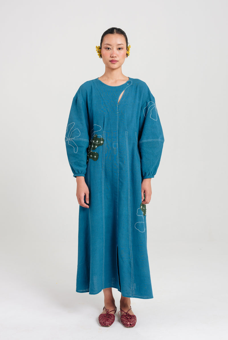 Ether Handloom Day Dress kala cotton dress by JodiLife in blue for women Worldwide