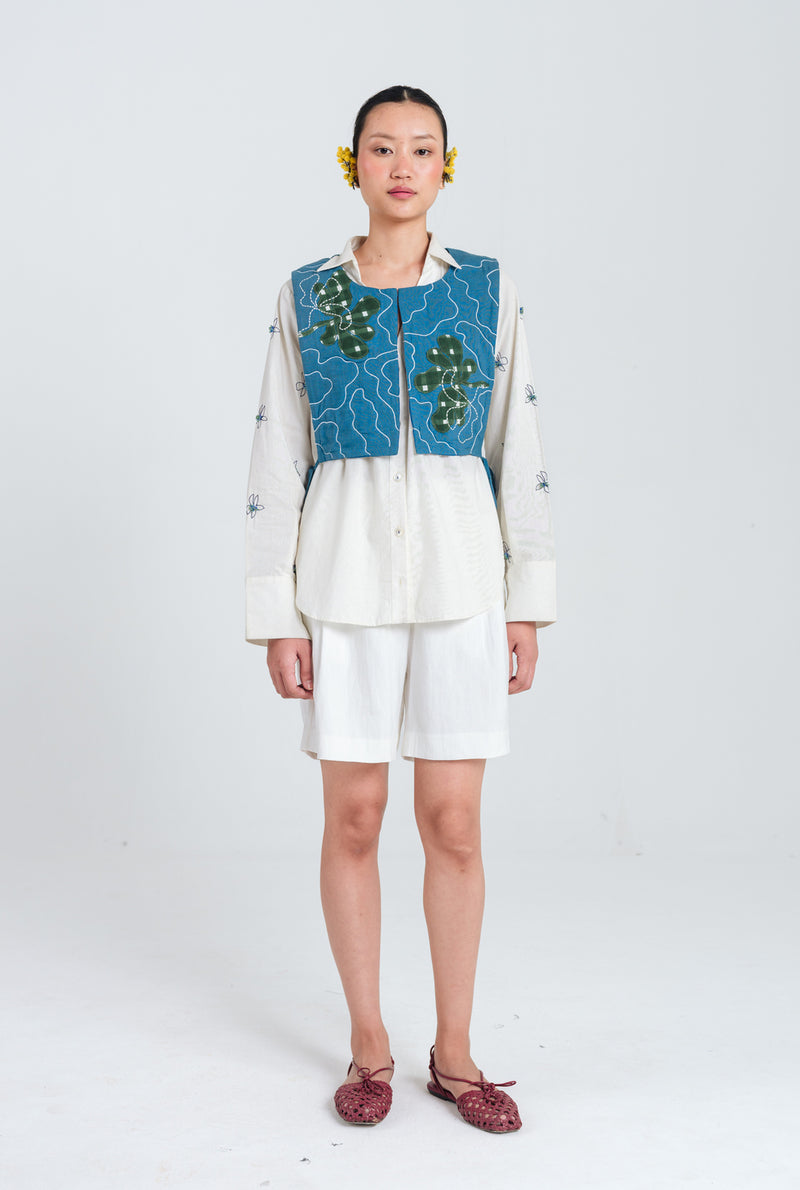 Ether Handloom Quilted Overlay kala cotton jacket/overlay by JodiLife in blue for women Worldwide