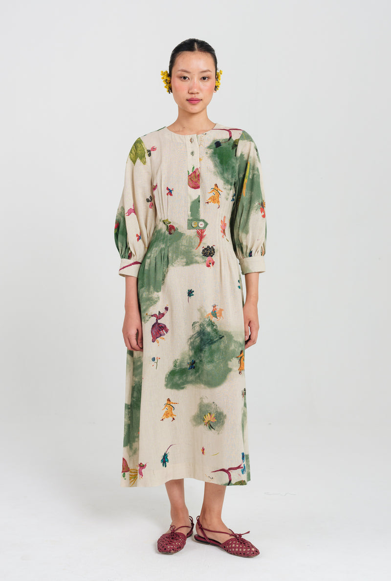 Sway Midi Dress cotton flex dress by JodiLife in offwhite, green for women Worldwide