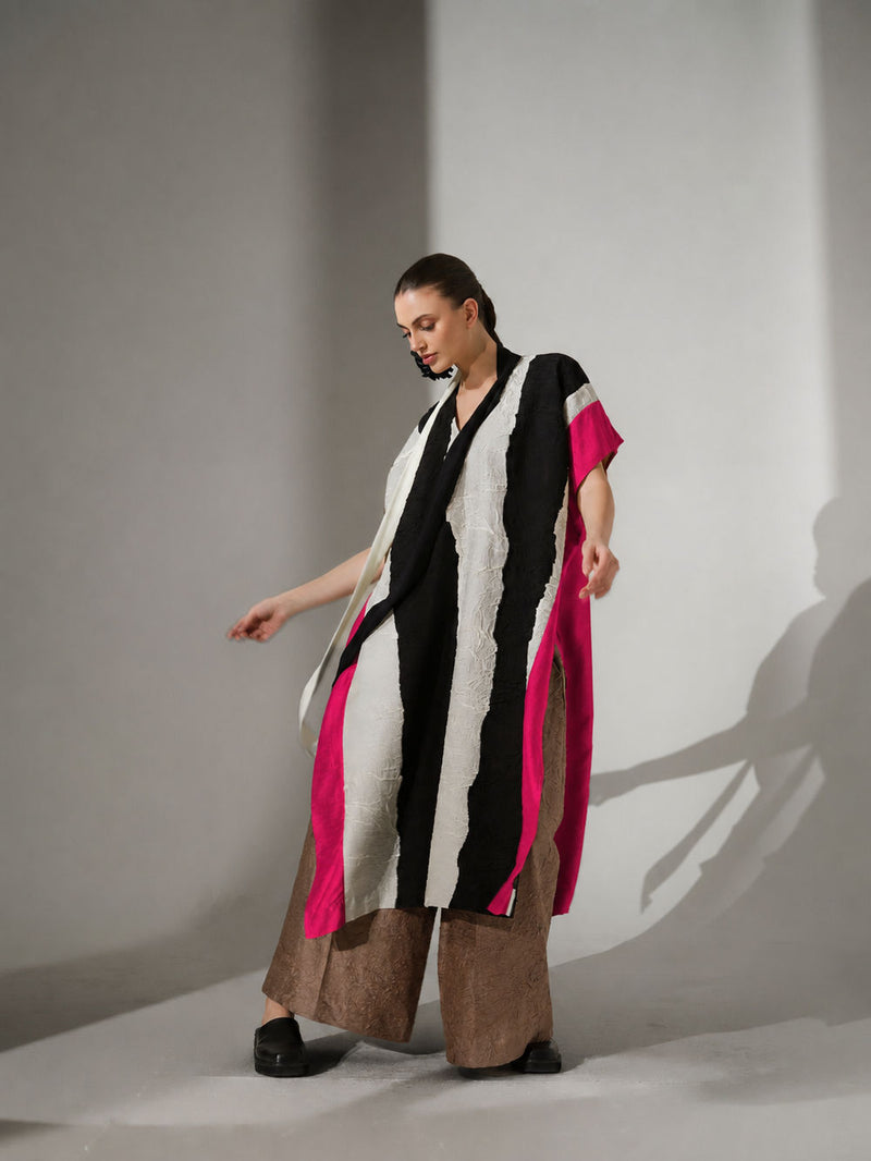 Anchor Kaftaan-Natural + Black + Pink crushed silk tunics and kaftans by Stoique in natural, black, pink for women Worldwide