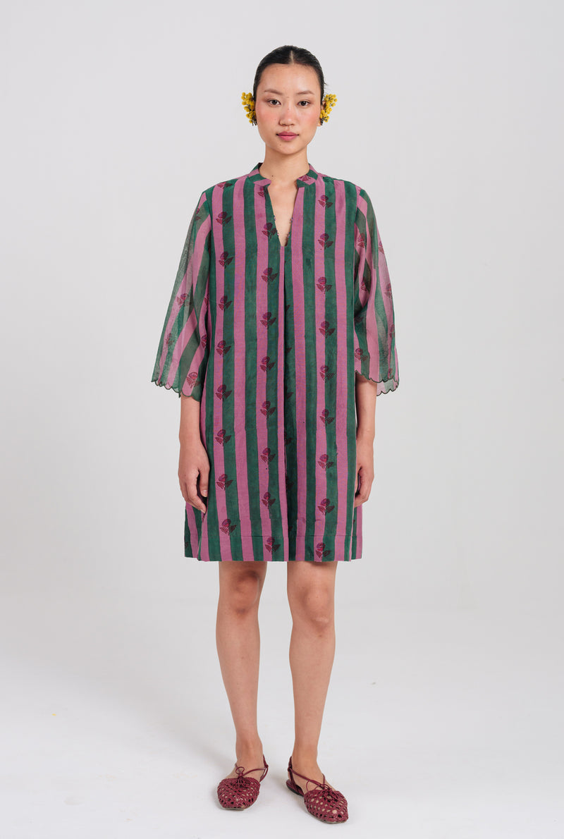 Twirl Shift Dress mul chanderi dress by JodiLife in pink, green for women Worldwide