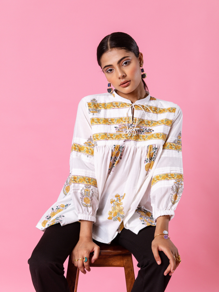 Yellow Florencia Top Top & Tunics by Marche in white color for women Worldwide