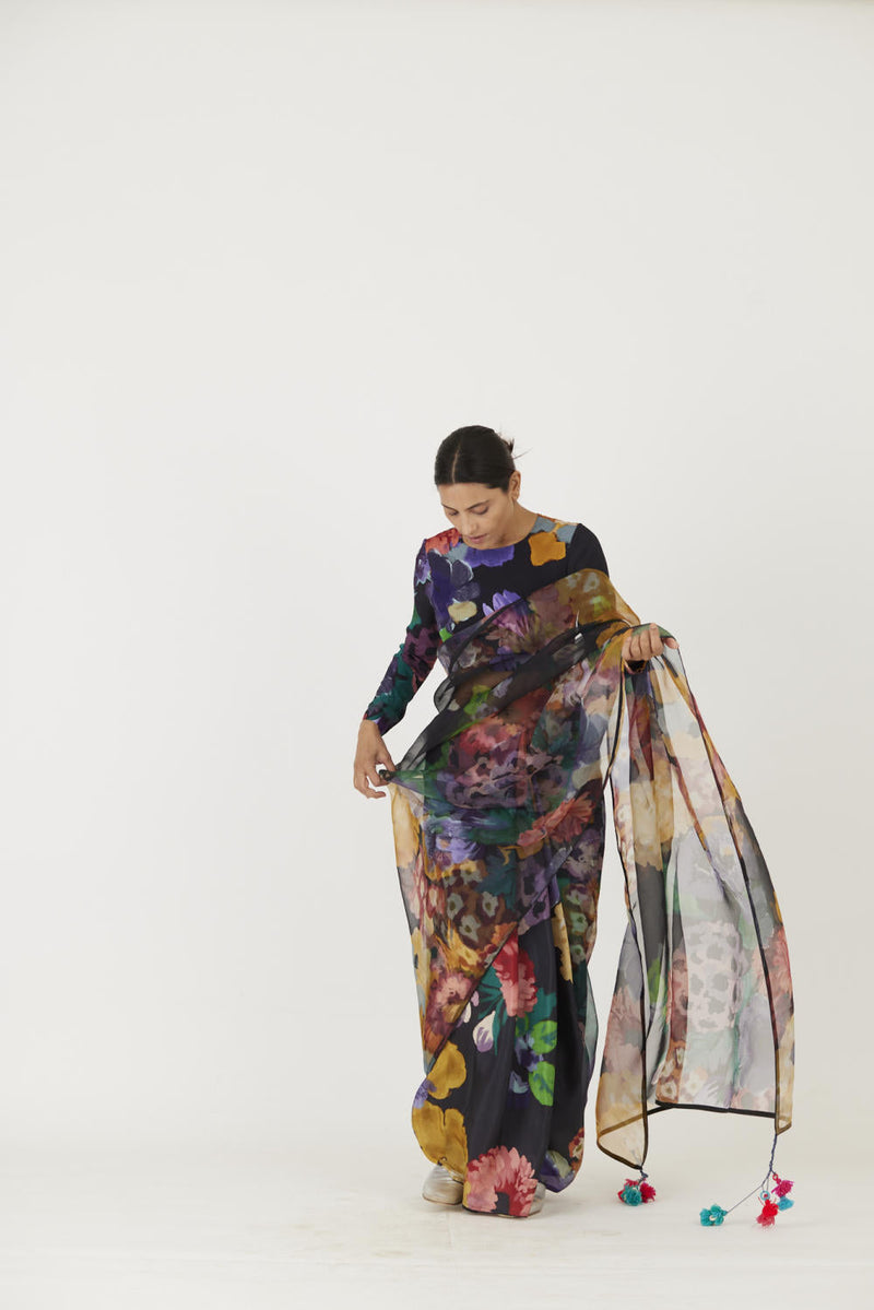 FARAH BLACK SAREE Sarees by Yam in black color for women Worldwide