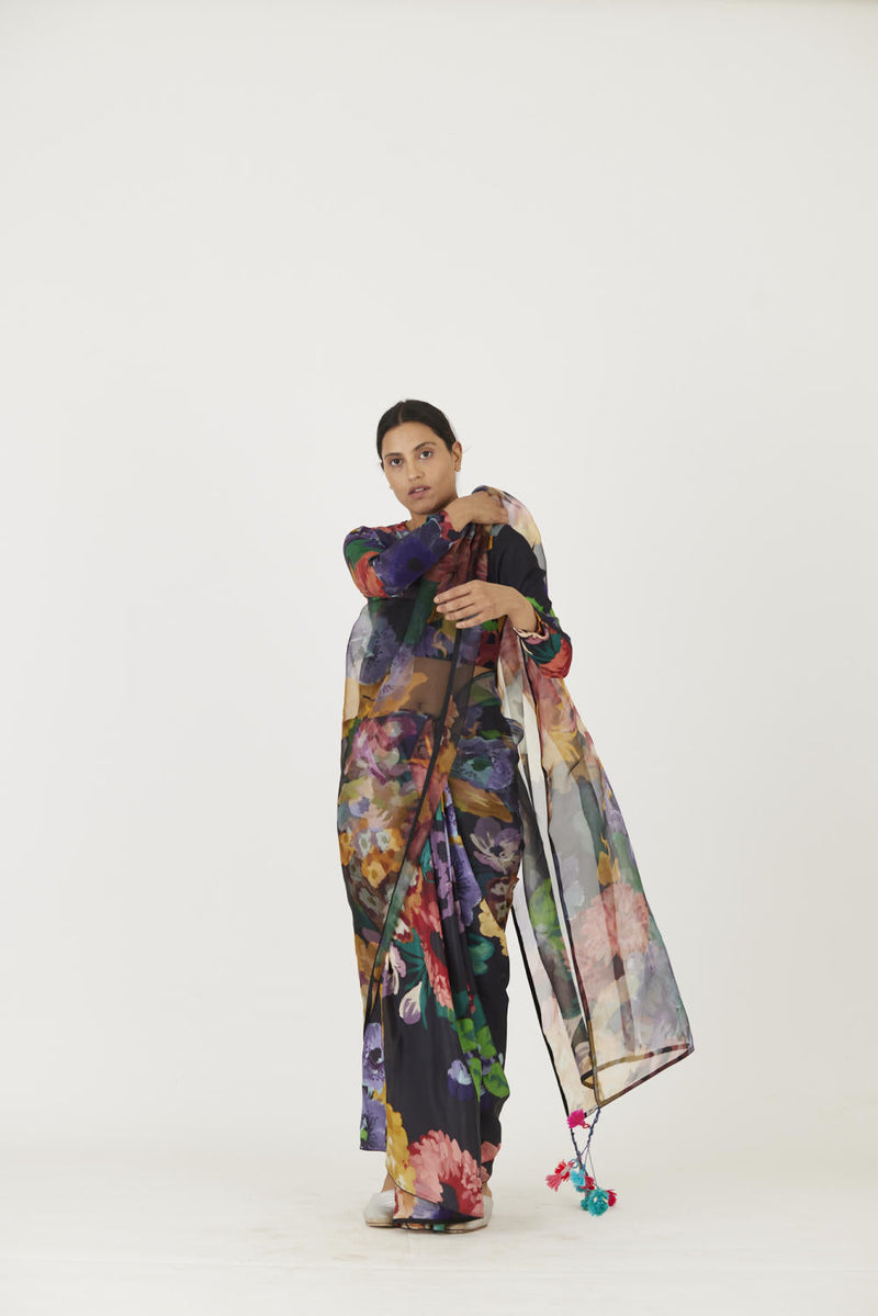 FARAH BLACK SAREE Sarees by Yam in black color for women Worldwide