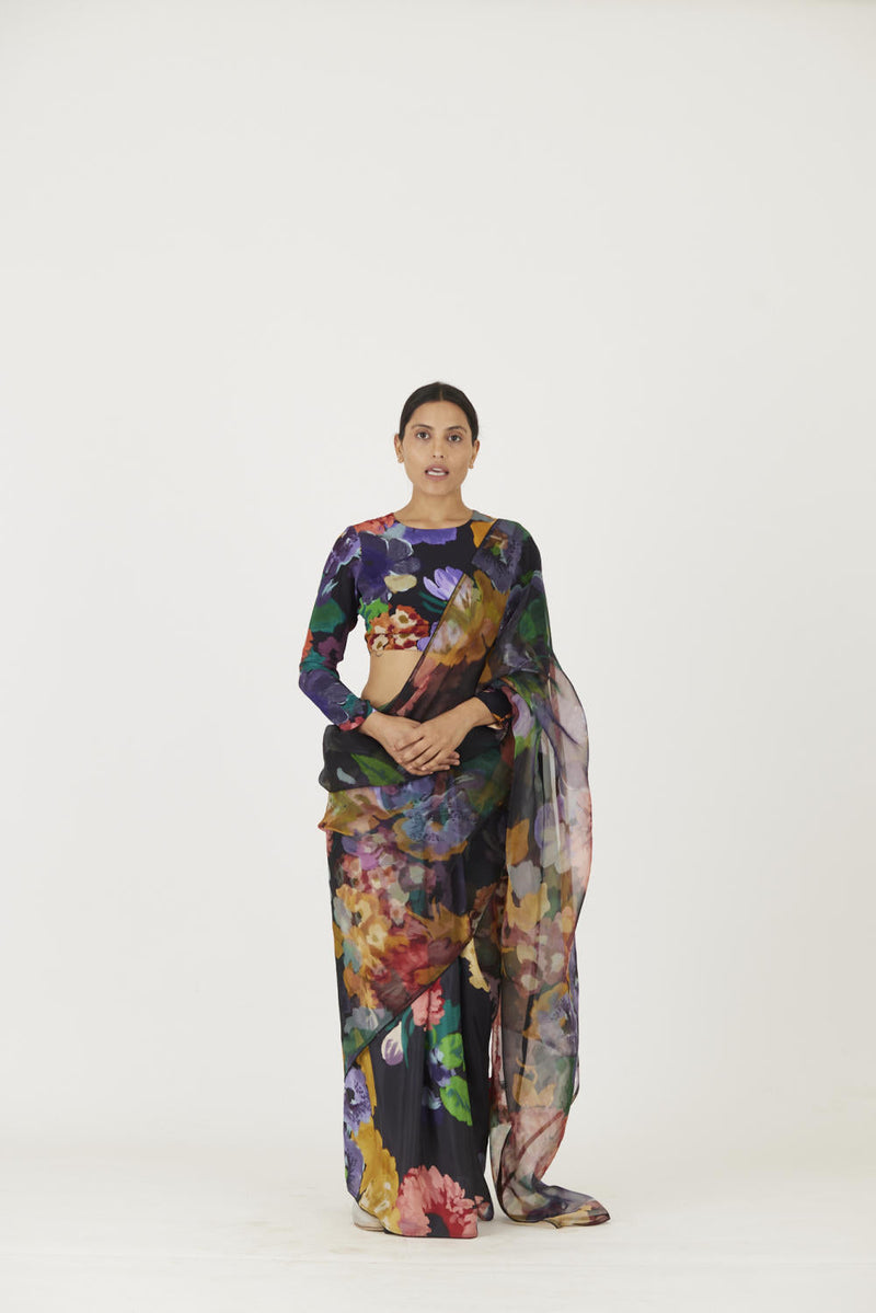 FARAH BLACK SAREE Sarees by Yam in black color for women Worldwide