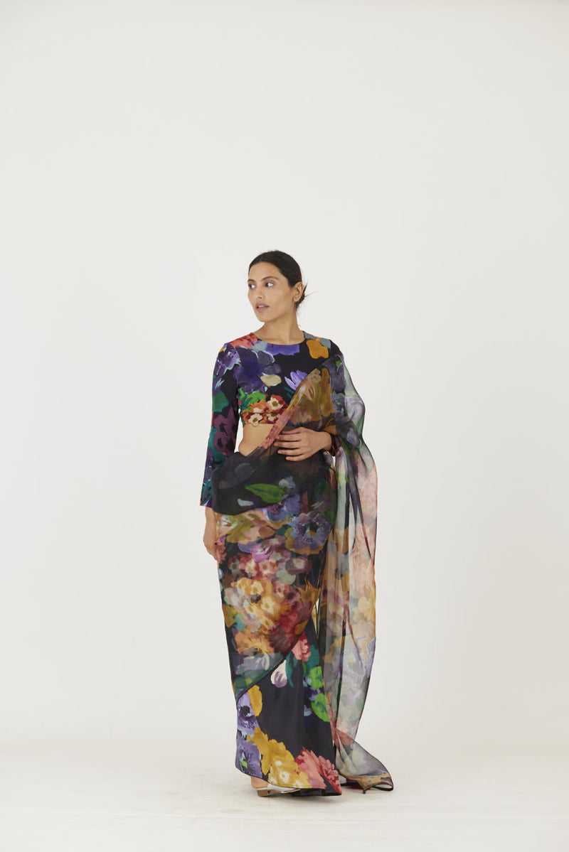 FARAH BLACK SAREE Sarees by Yam in black color for women Worldwide