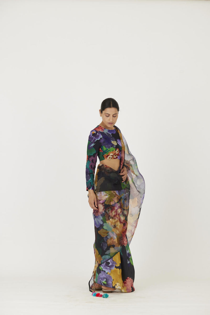 FARAH BLACK SAREE Sarees by Yam in black color for women Worldwide