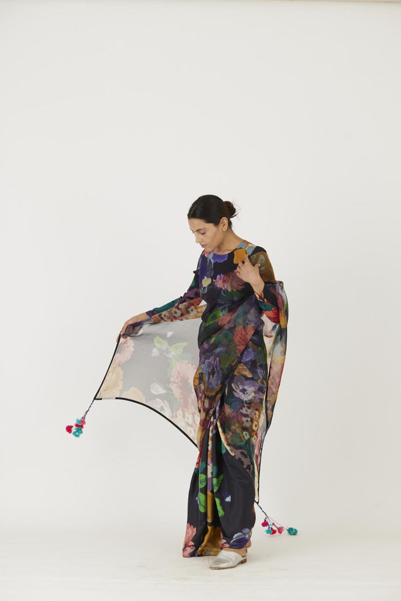 FARAH BLACK SAREE Sarees by Yam in black color for women Worldwide