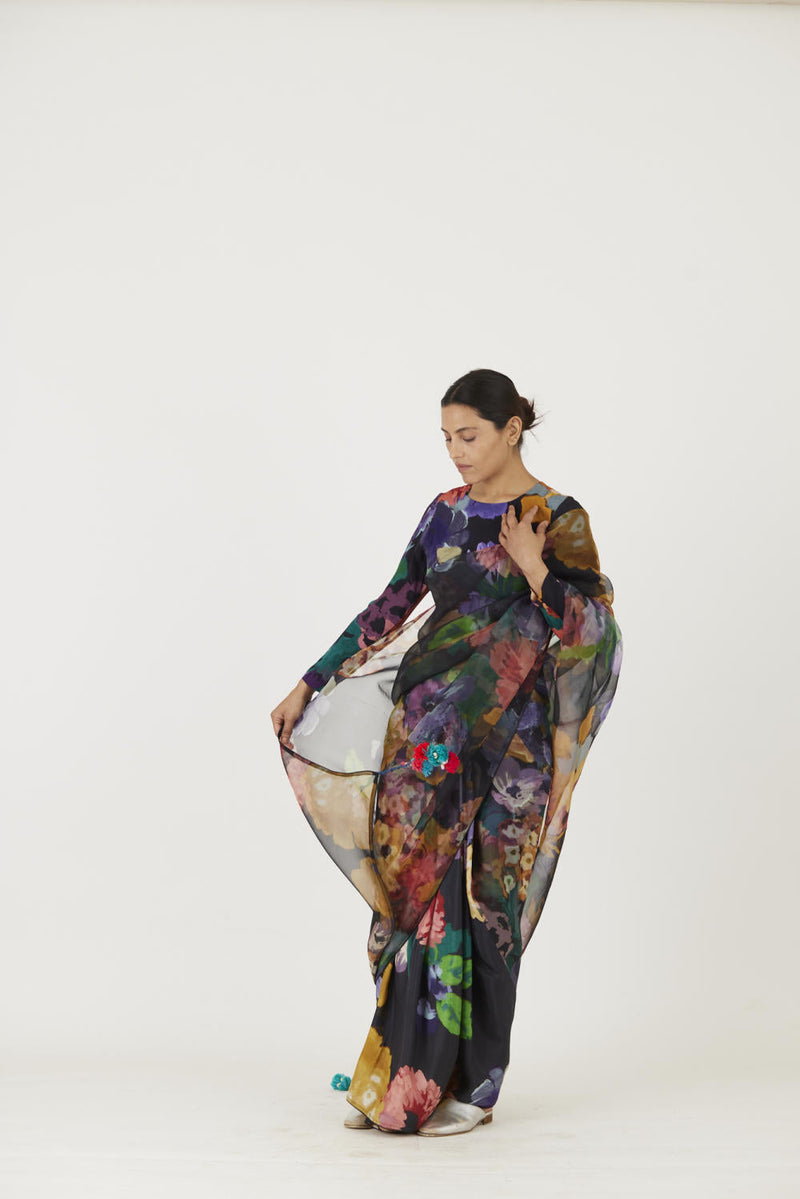 FARAH BLACK SAREE Sarees by Yam in black color for women Worldwide