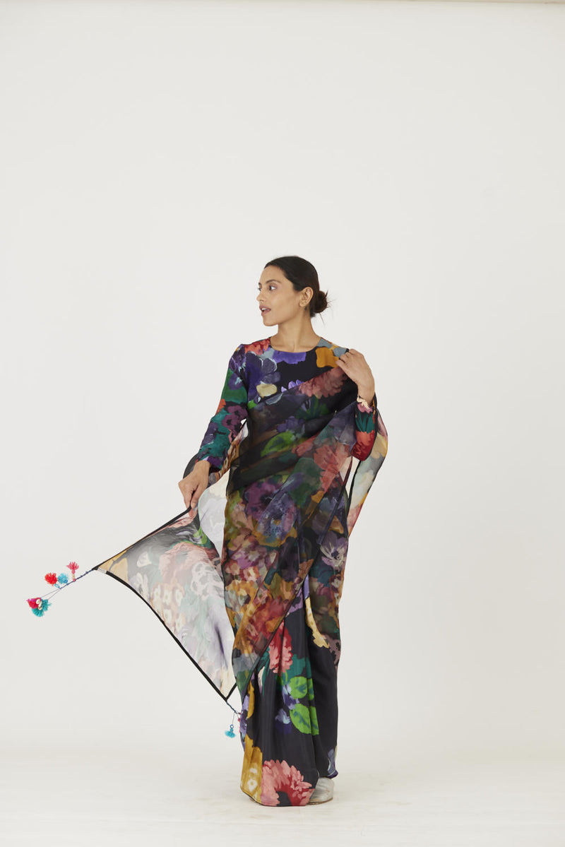 FARAH BLACK SAREE Sarees by Yam in black color for women Worldwide