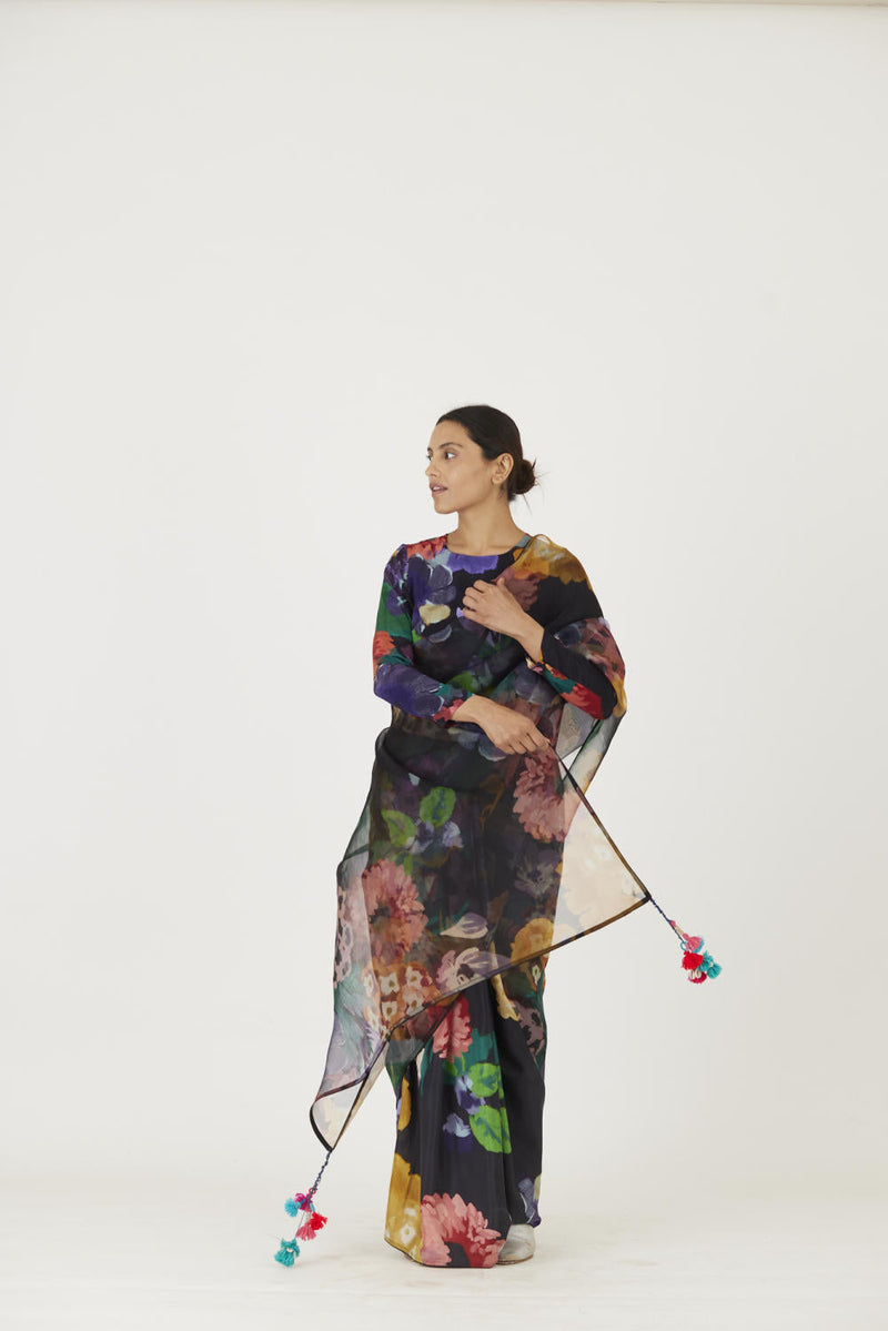 FARAH BLACK SAREE Sarees by Yam in black color for women Worldwide