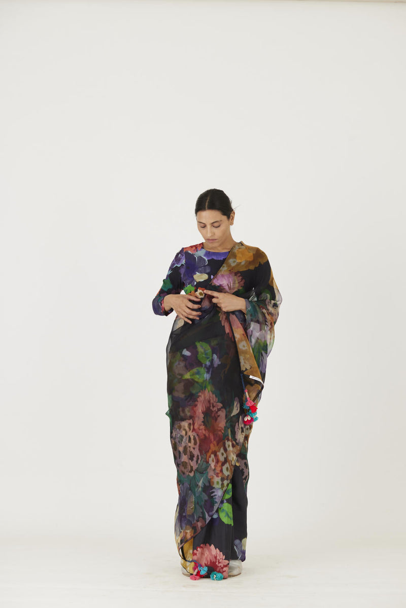 FARAH BLACK SAREE Sarees by Yam in black color for women Worldwide