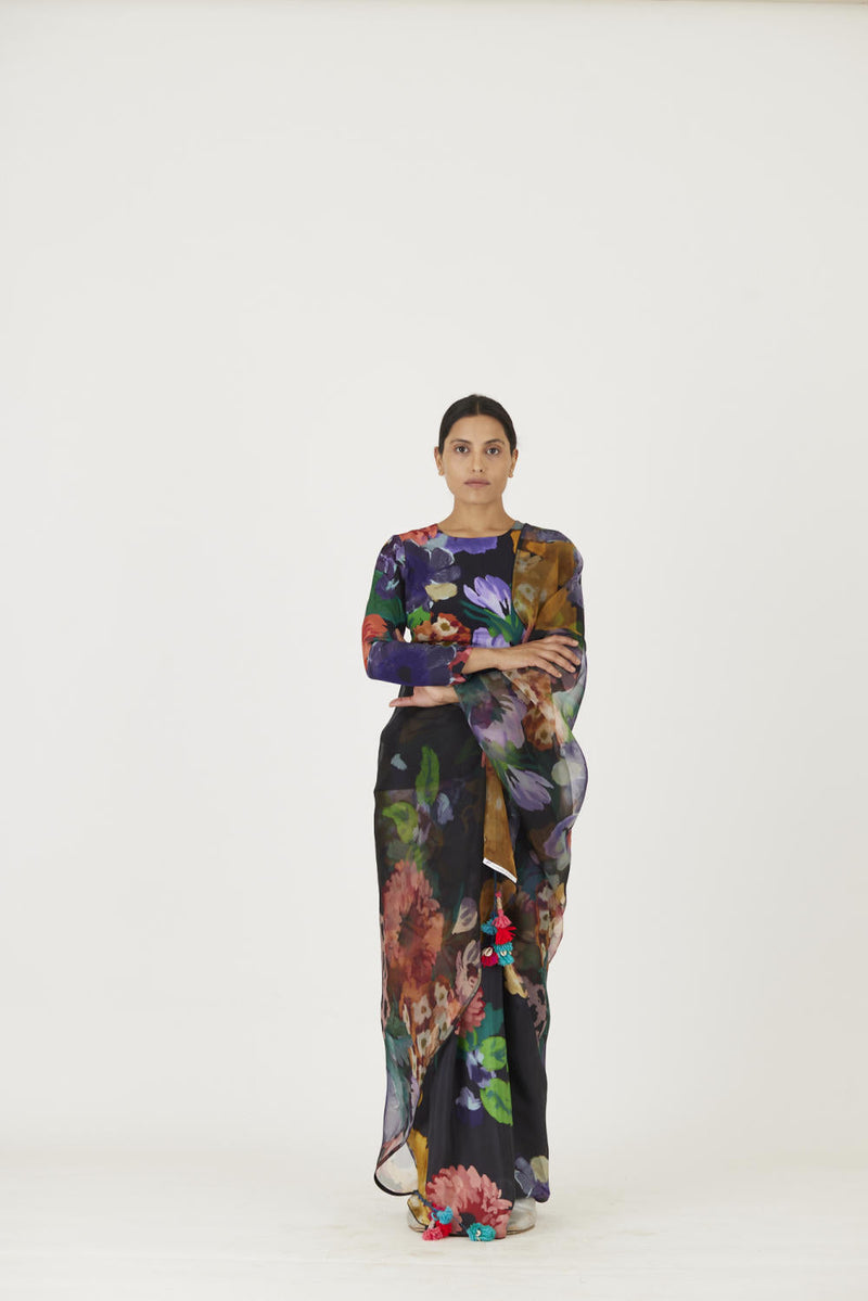 FARAH BLACK SAREE Sarees by Yam in black color for women Worldwide