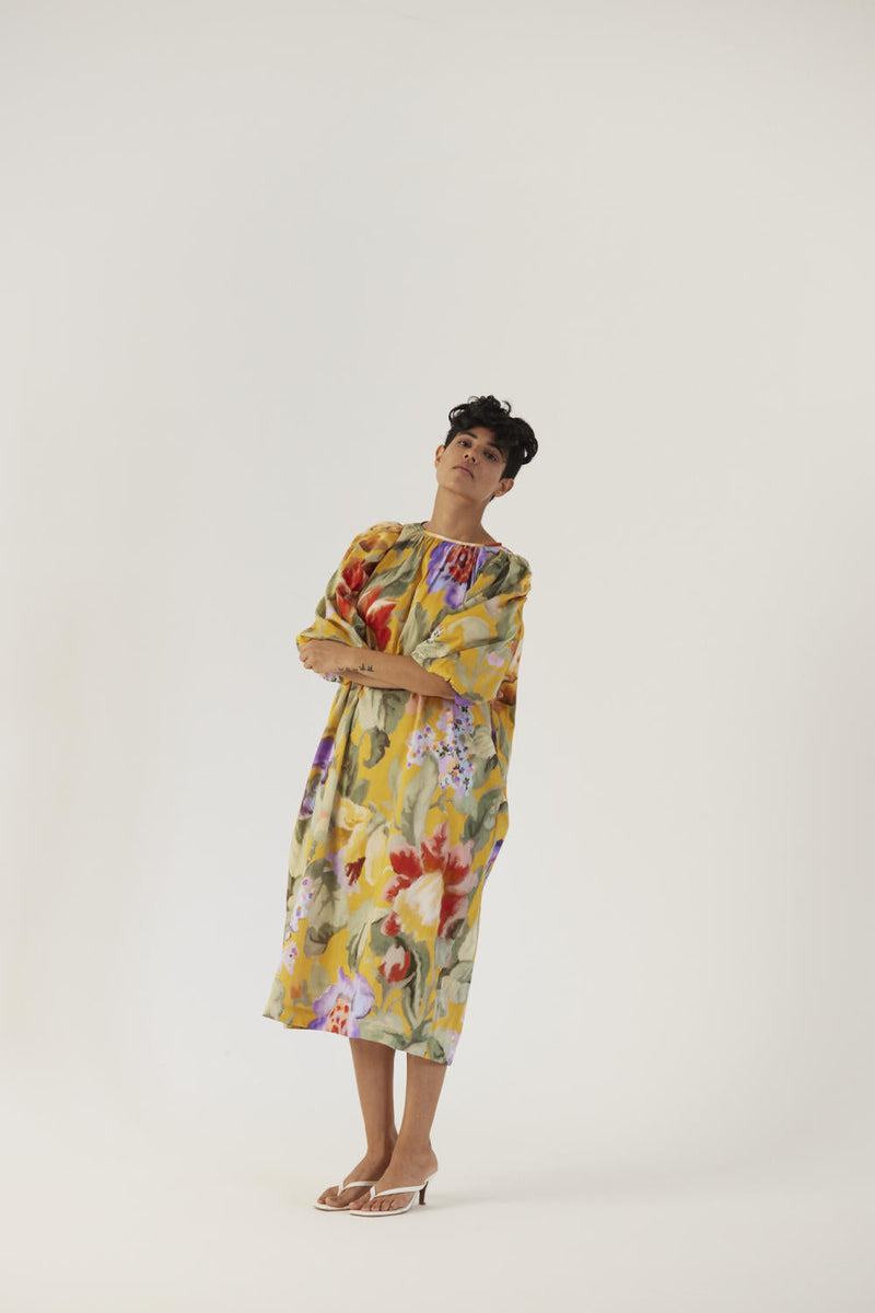 ALLORA YELLOW MIDI DRESS satin Dress by Yam in yellow color for women Worldwide