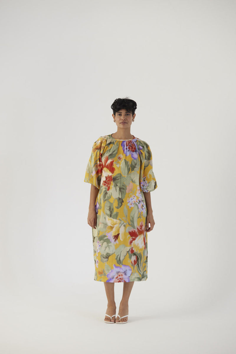 ALLORA YELLOW MIDI DRESS satin Dress by Yam in yellow color for women Worldwide