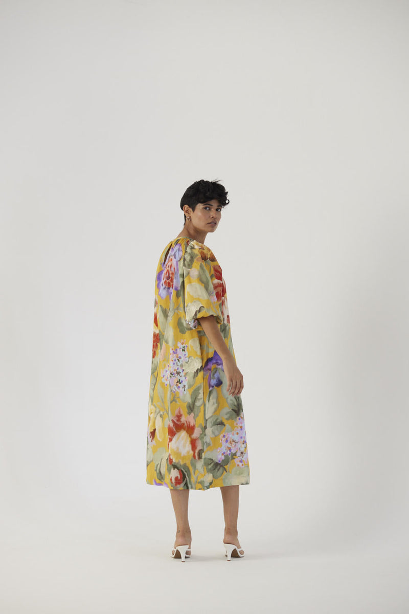 ALLORA YELLOW MIDI DRESS satin Dress by Yam in yellow color for women Worldwide