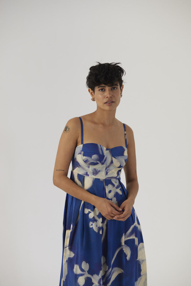 CHICORY BRALLETTE DRESS satin Dress by Yam in blue color for women Worldwide