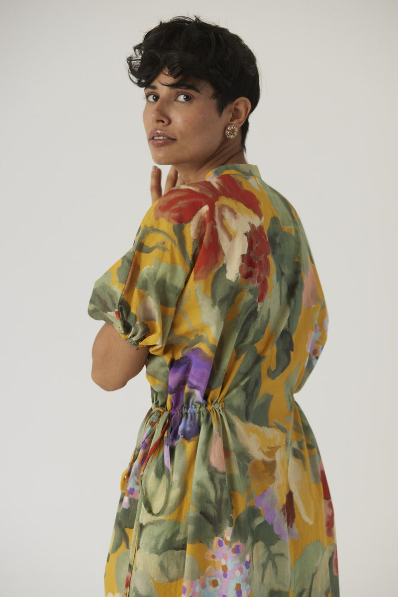 ALLORA YELLOW SIDE TIE-UP DRESS cotton Dress by Yam in yellow color for women Worldwide