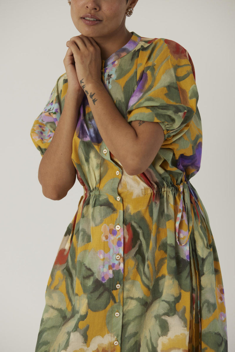 ALLORA YELLOW SIDE TIE-UP DRESS cotton Dress by Yam in yellow color for women Worldwide