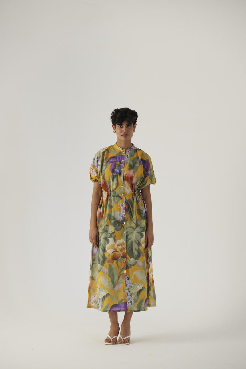 ALLORA YELLOW SIDE TIE-UP DRESS cotton Dress by Yam in yellow color for women Worldwide