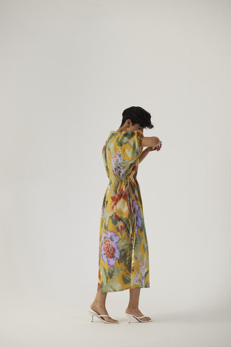 ALLORA YELLOW SIDE TIE-UP DRESS cotton Dress by Yam in yellow color for women Worldwide