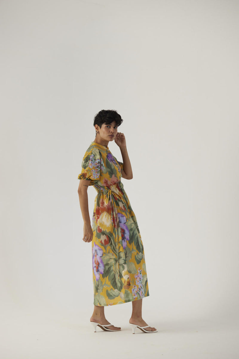 ALLORA YELLOW SIDE TIE-UP DRESS cotton Dress by Yam in yellow color for women Worldwide