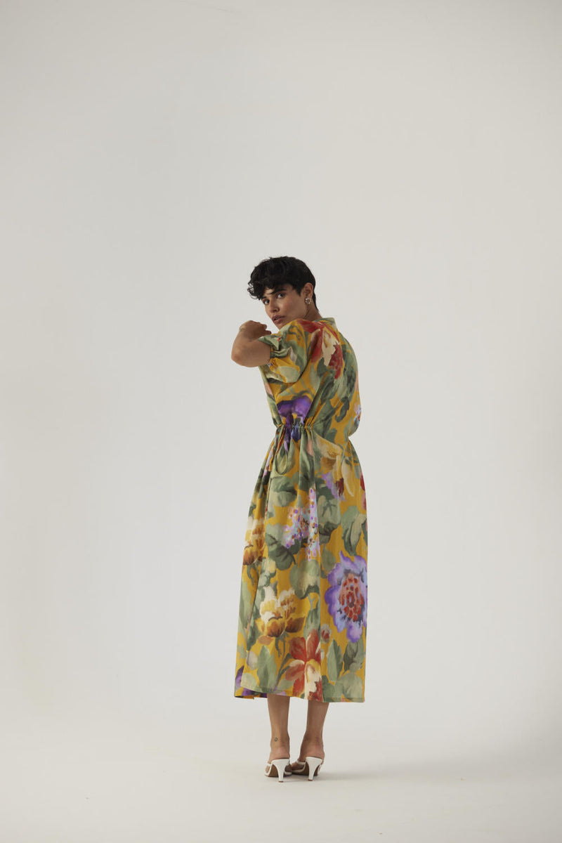 ALLORA YELLOW SIDE TIE-UP DRESS cotton Dress by Yam in yellow color for women Worldwide