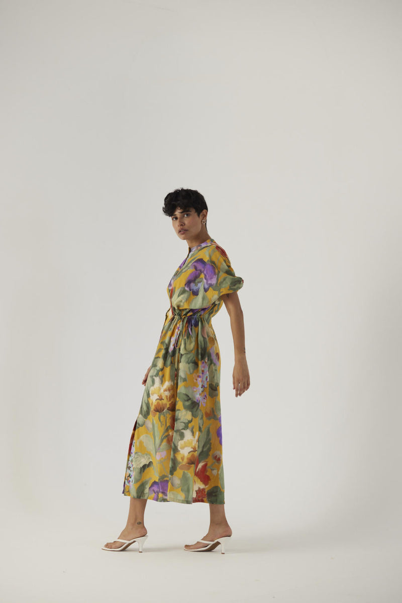 ALLORA YELLOW SIDE TIE-UP DRESS cotton Dress by Yam in yellow color for women Worldwide