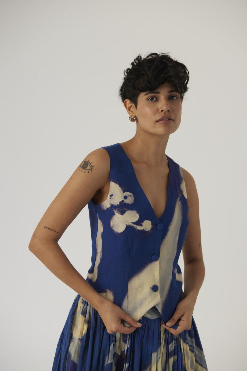 CHICORY BLUE SKIRT JACKET SET Co-ord Sets by Yam in blue color for women Worldwide