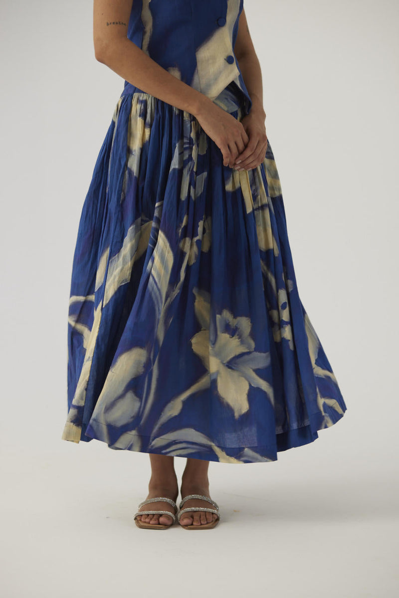 CHICORY BLUE SKIRT JACKET SET Co-ord Sets by Yam in blue color for women Worldwide