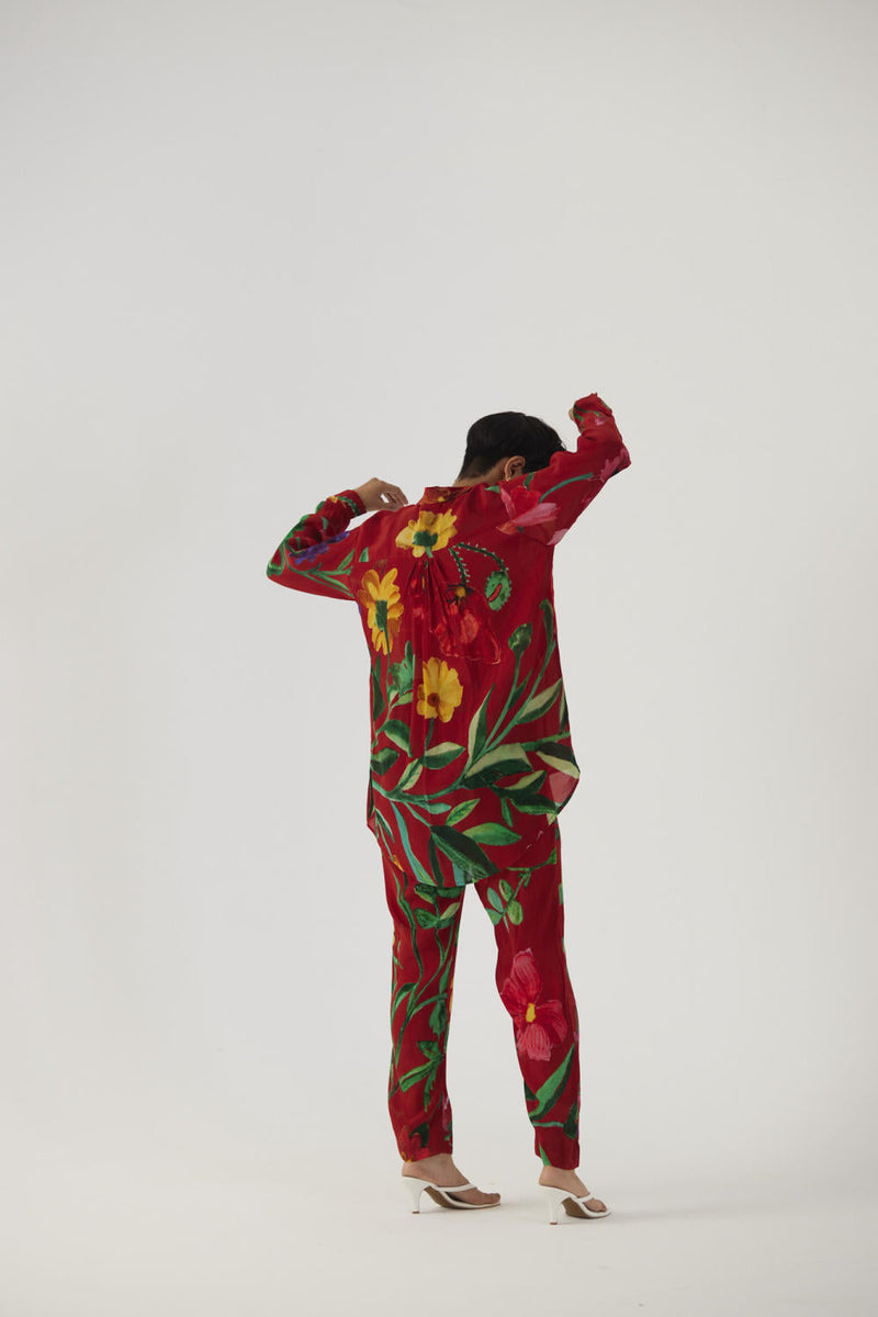 BIG BOTANICAL RED CREPE COORD SET Co-ord Sets by Yam in red color for women Worldwide