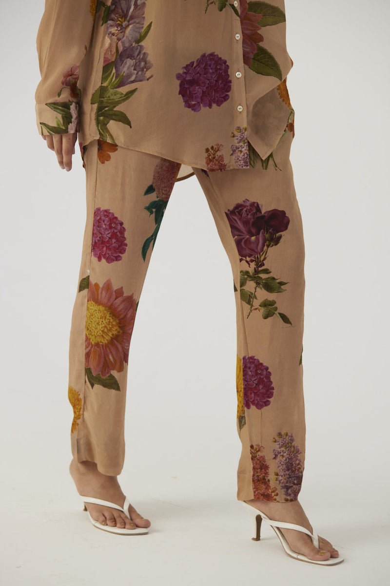 VINTAGE GARDEN CREPE COORD SET Co-ord Sets by Yam in beige color for women Worldwide