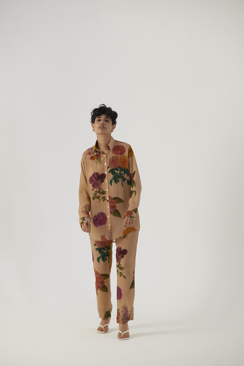 VINTAGE GARDEN CREPE COORD SET Co-ord Sets by Yam in beige color for women Worldwide