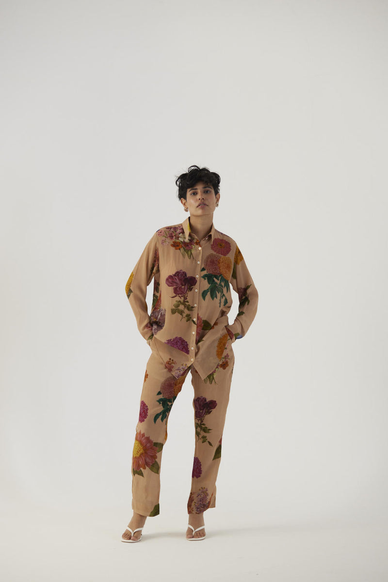 VINTAGE GARDEN CREPE COORD SET Co-ord Sets by Yam in beige color for women Worldwide