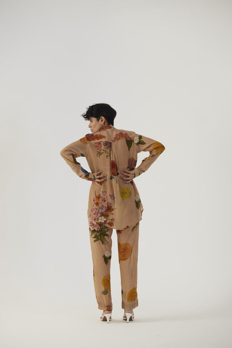 VINTAGE GARDEN CREPE COORD SET Co-ord Sets by Yam in beige color for women Worldwide
