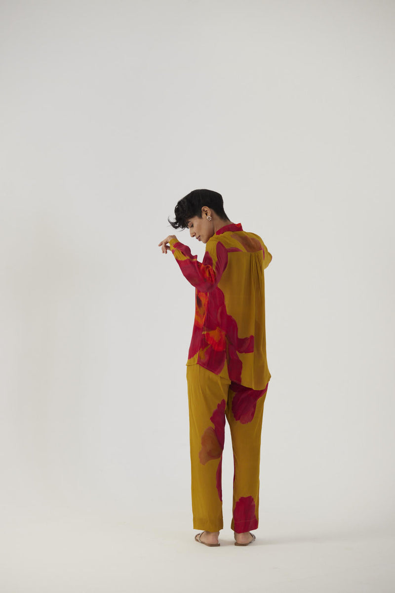 PINK POPPIES CREPE COORD SET Co-ord Sets by Yam in mustard color for women Worldwide