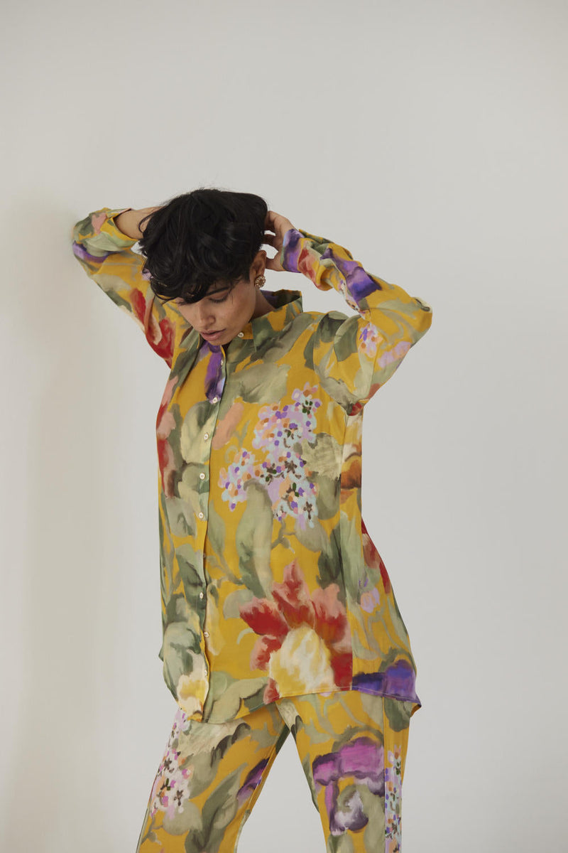 ALLORA YELLOW CREPE COORD SET Co-ord Sets by Yam in yellow color for women Worldwide